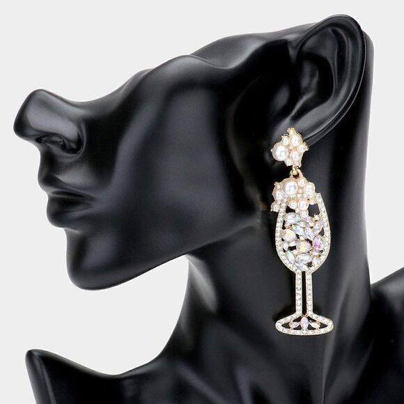 Cocktail Pearl & Rhinestone Earrings - Picture 3 of 5